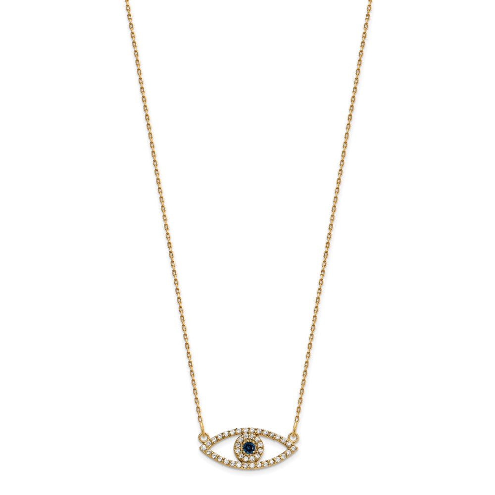 14k Polished 1/6 carat Diamond and Sapphire Small Evil Eye 18 inch Necklace