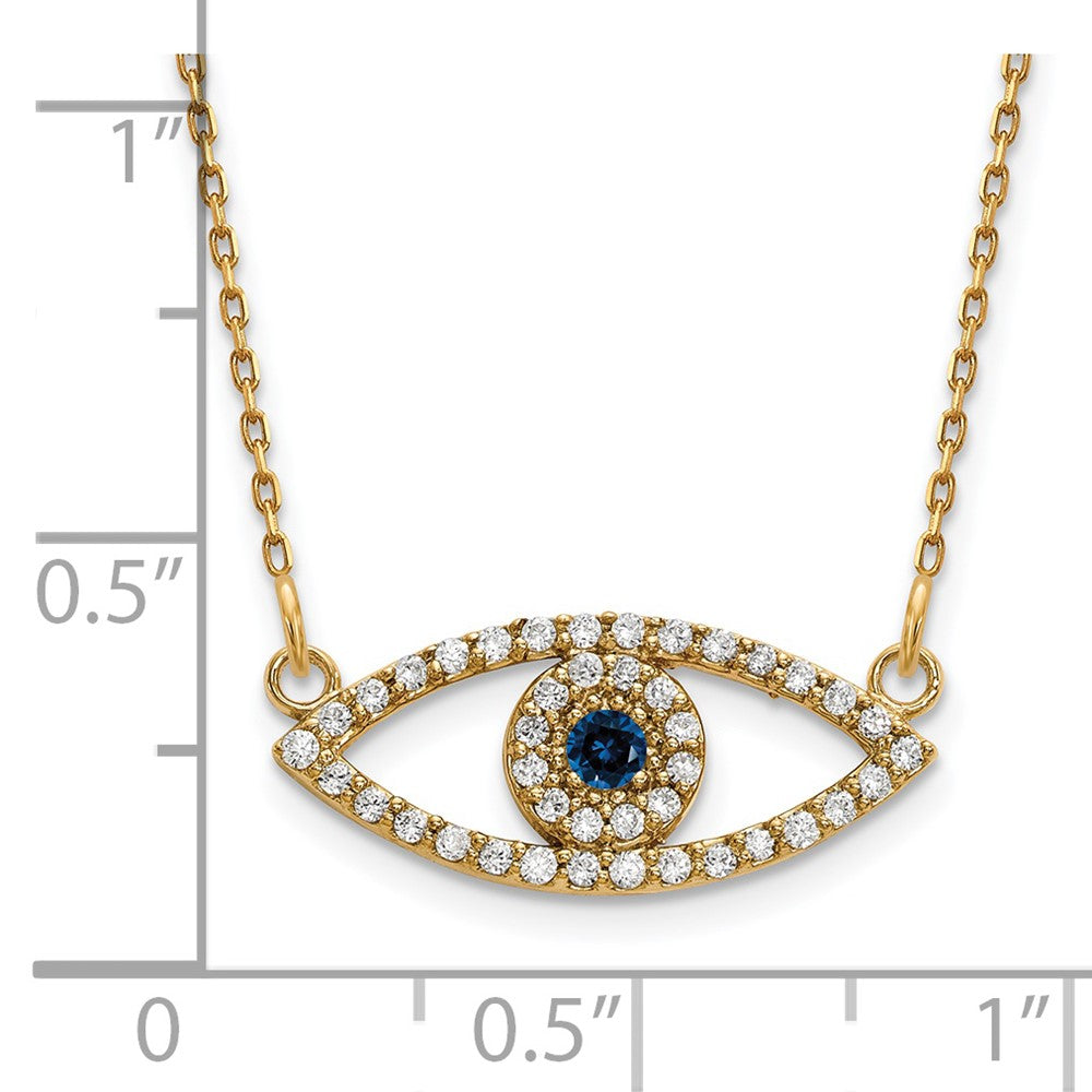 14k Polished 1/6 carat Diamond and Sapphire Small Evil Eye 18 inch Necklace