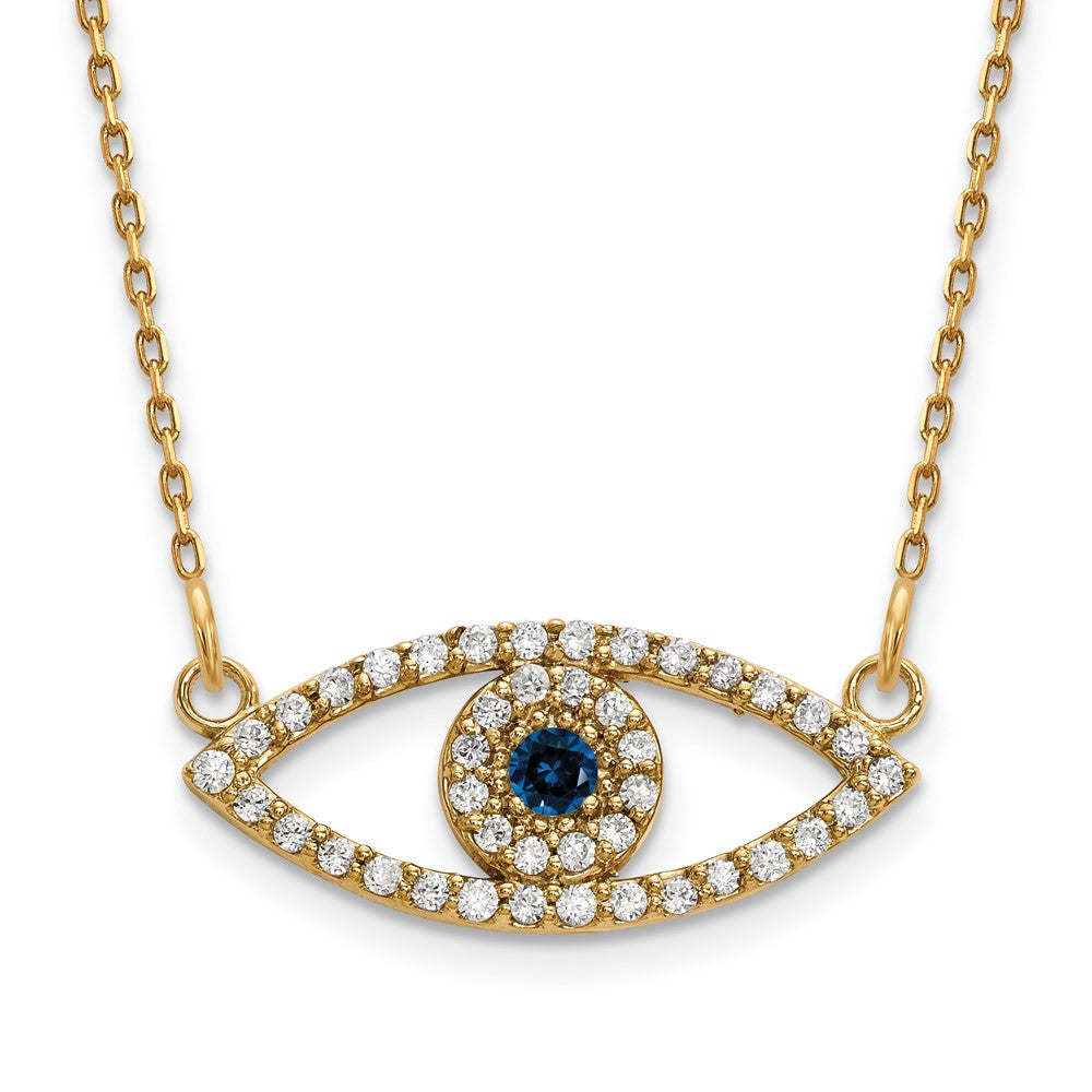 14k Yellow gold;Lobster;Diamond;Sapphire;A quality;18in chain