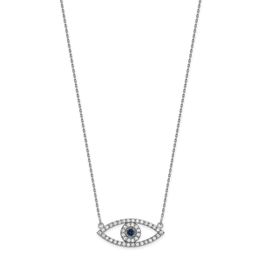 14k White Gold Polished 1/2 carat Diamond and Sapphire Medium Evil Eye 18 inch Necklace