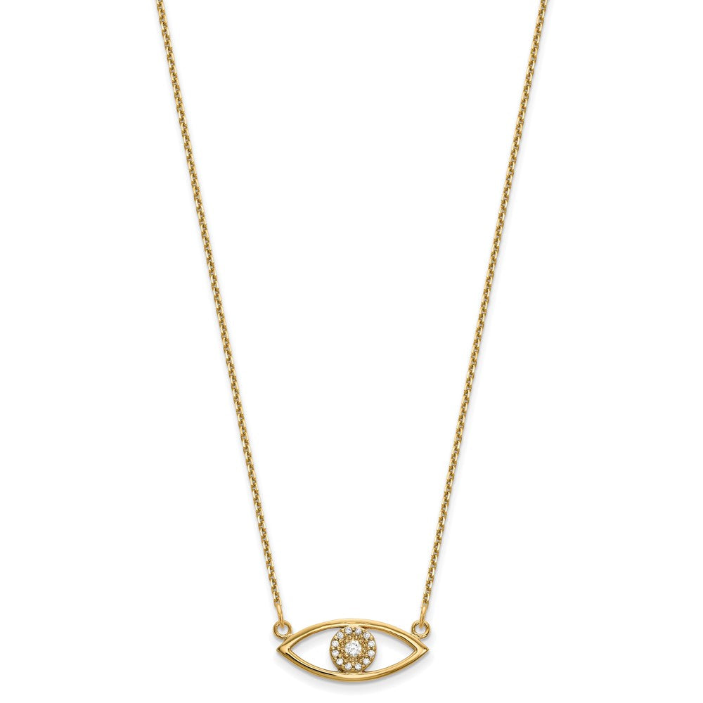 14k Polished 1/10 carat Diamond Small Evil Eye 18 inch