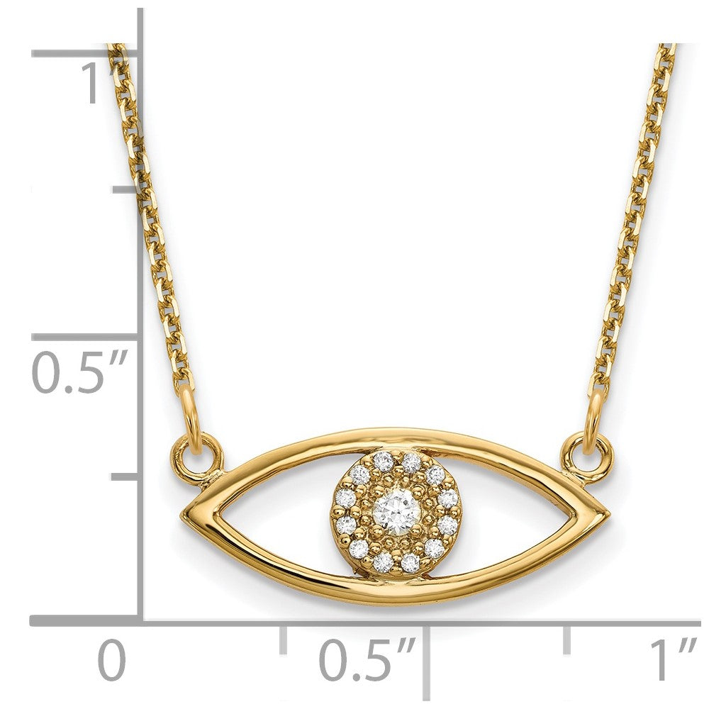 14k Polished 1/10 carat Diamond Small Evil Eye 18 inch