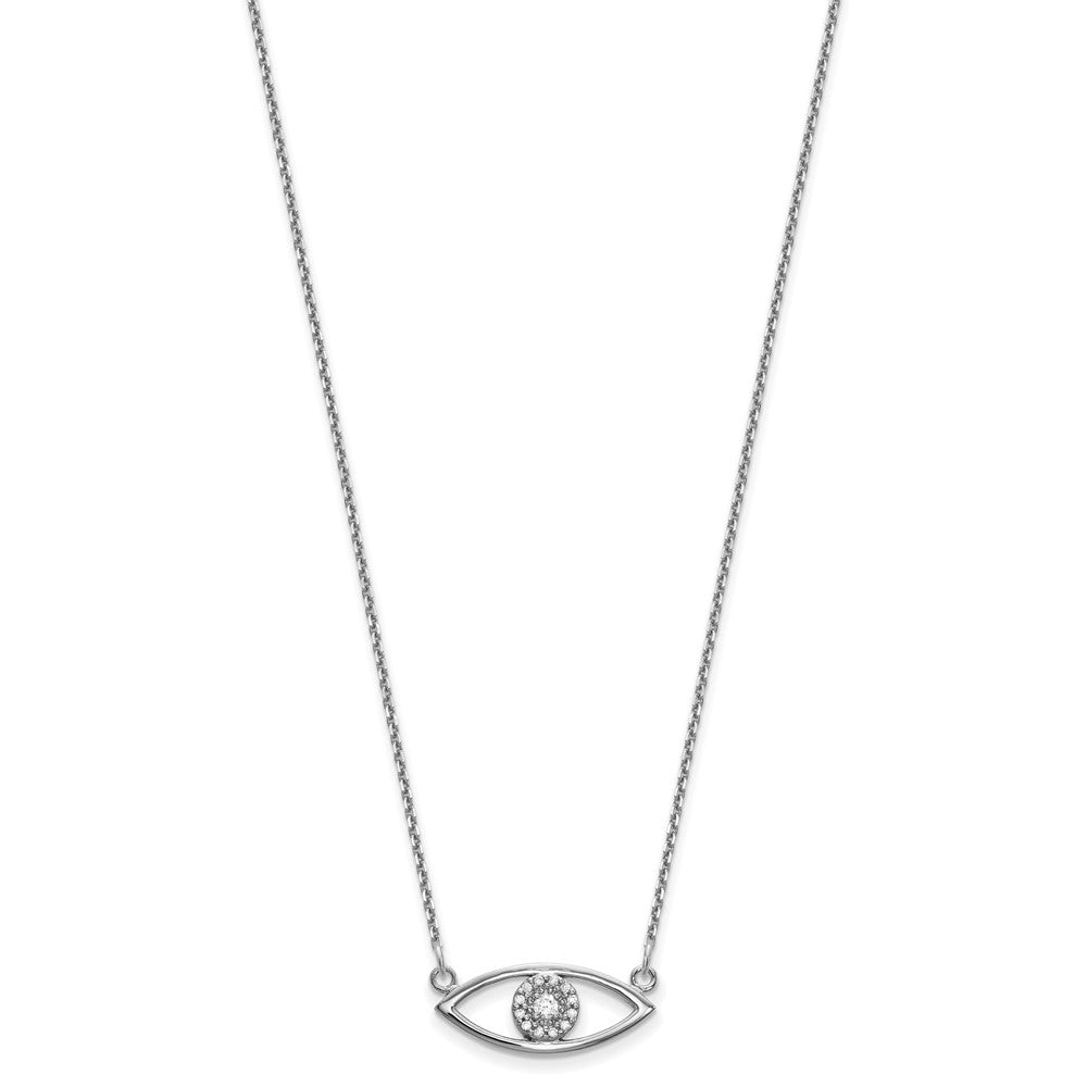 14k White Gold Polished 1/10 carat Diamond Small Evil Eye 18 inch