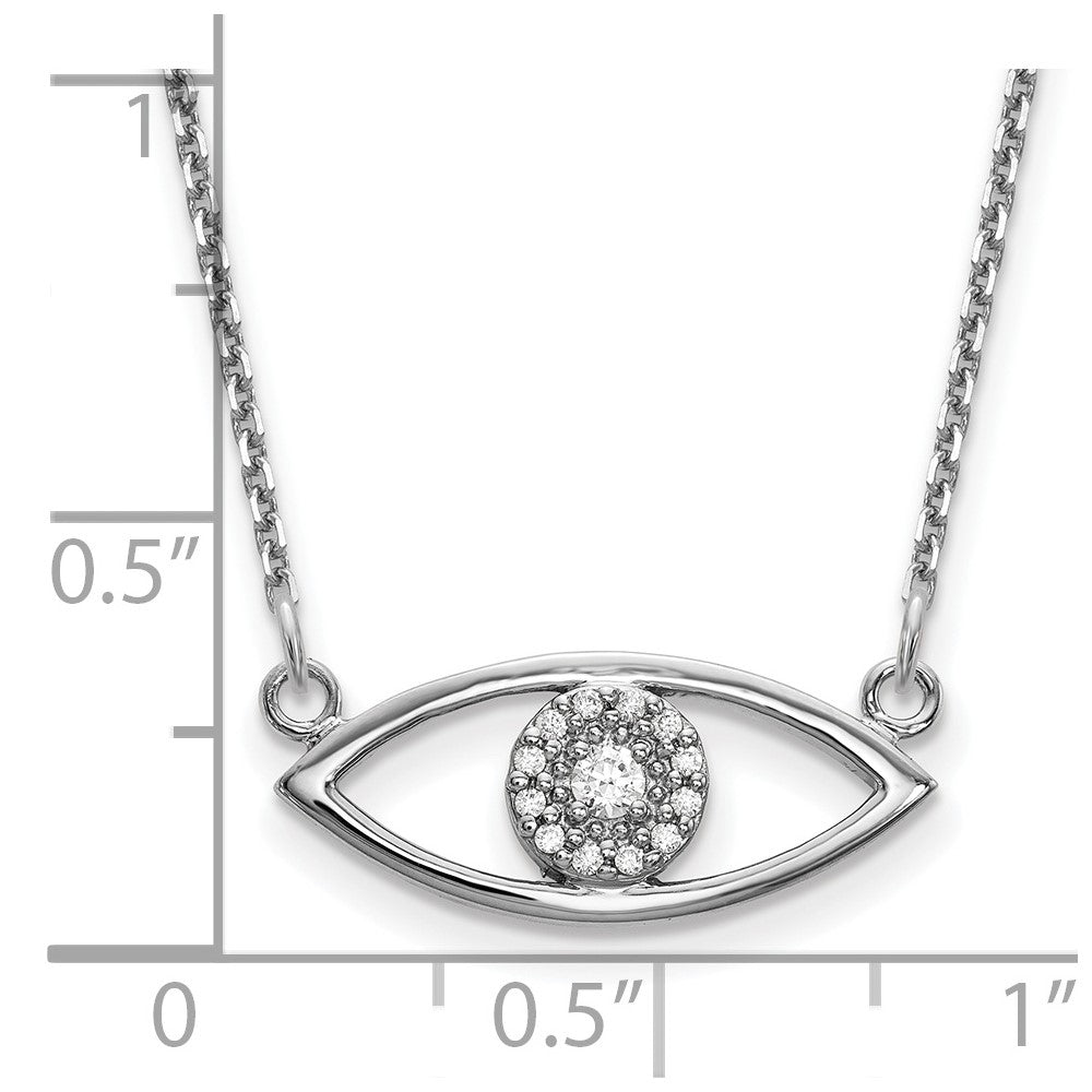 14k White Gold Polished 1/10 carat Diamond Small Evil Eye 18 inch