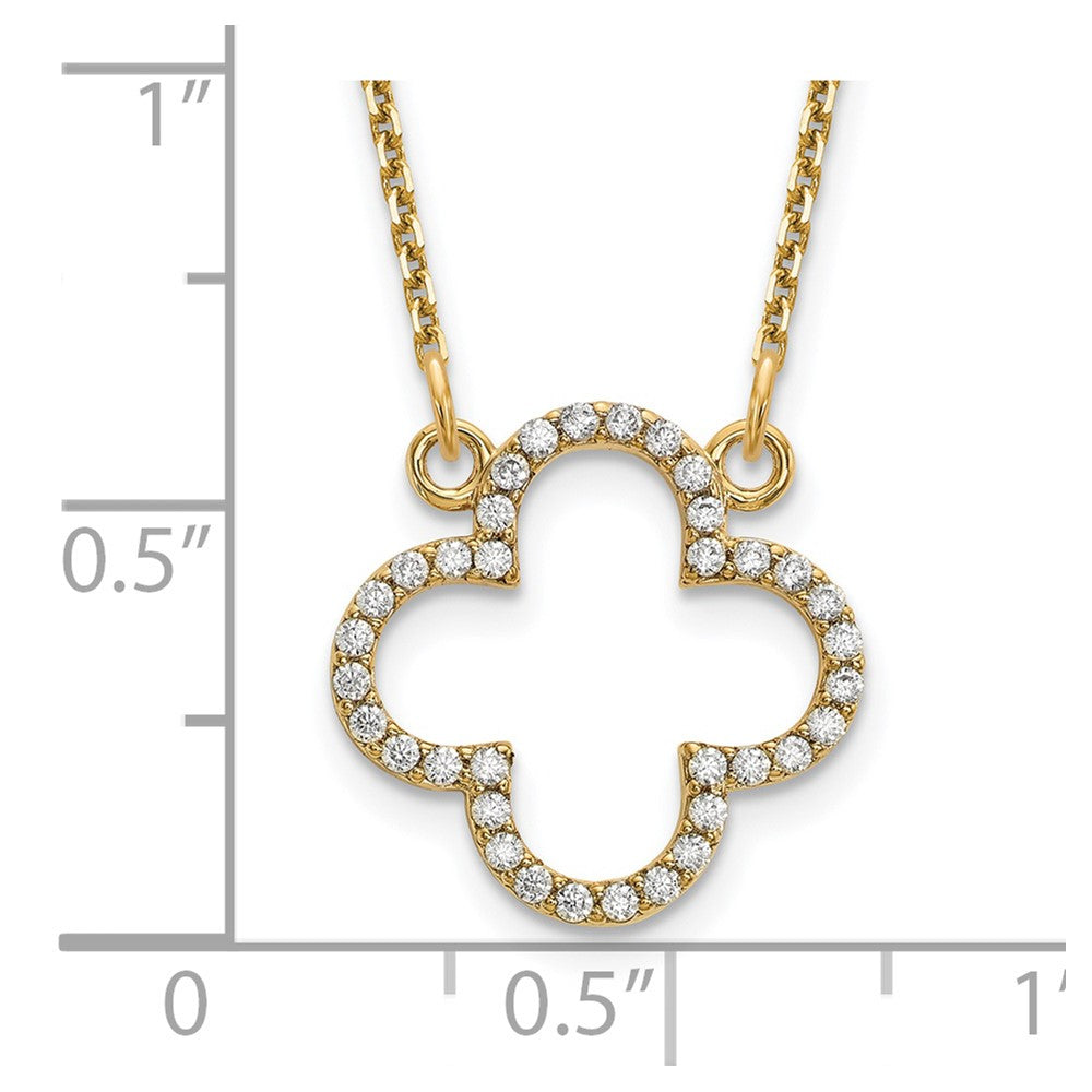 14k Polished 1/4 carat Diamond Quatrefoil Design 18 inch Necklace