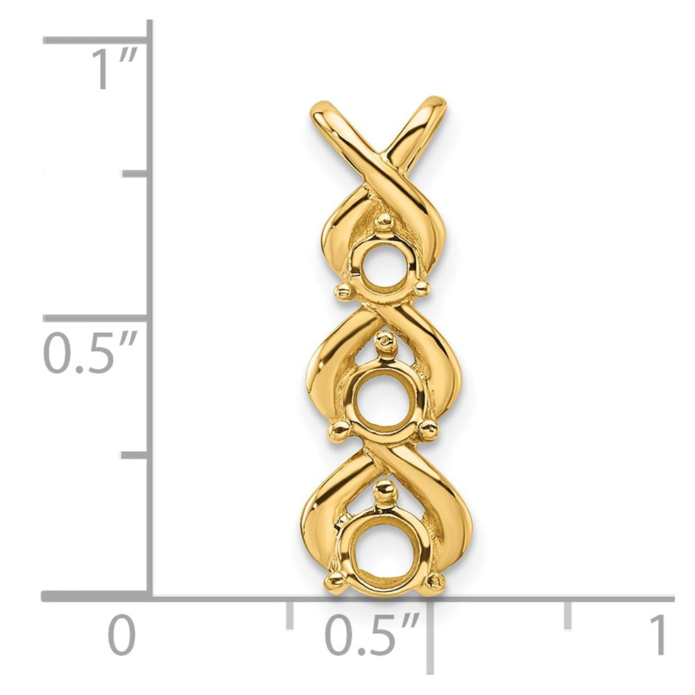 14k Holds 4.0/3.5/3.1mm Three-stone Criss-Cross Chain Slide Mounting