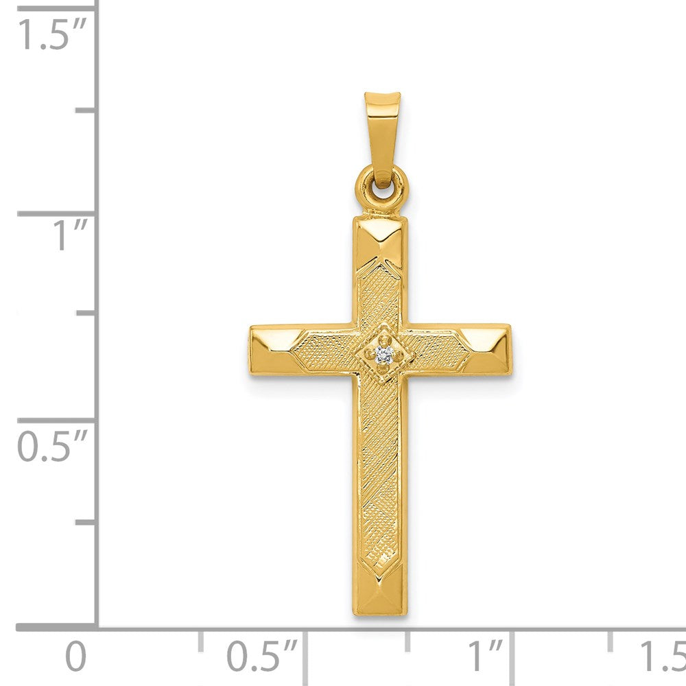 14k Textured and Polished Diamond Accent Cross Pendant