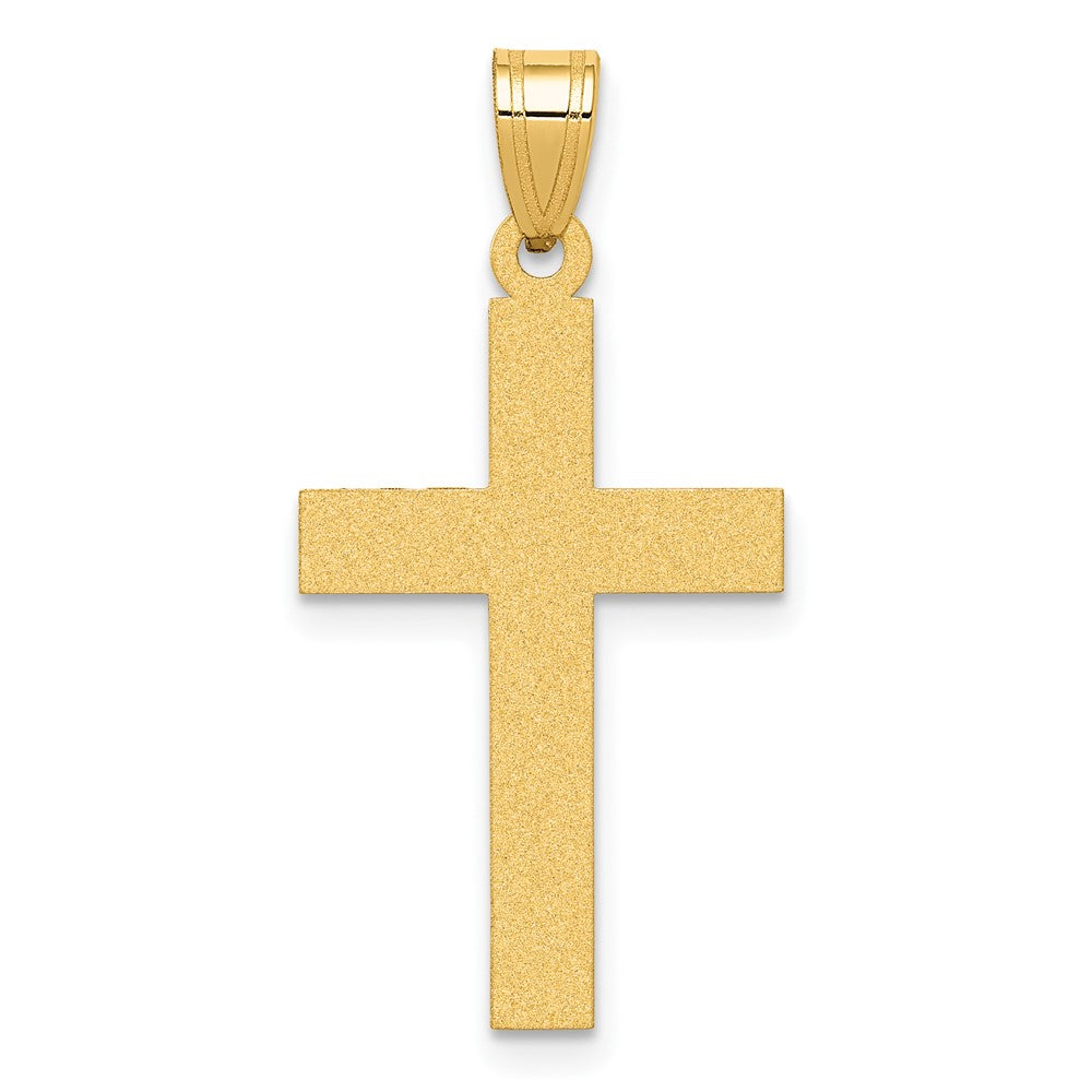 Solid;14k Yellow gold;Stamped;Engravable;Satin Back;Flat;Sandblast finish