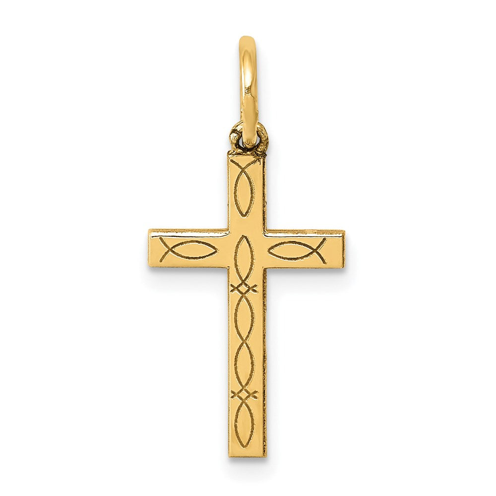 Solid;Polished;14k Yellow gold;Polished back;Not engraveable;Laser Etched;Flat