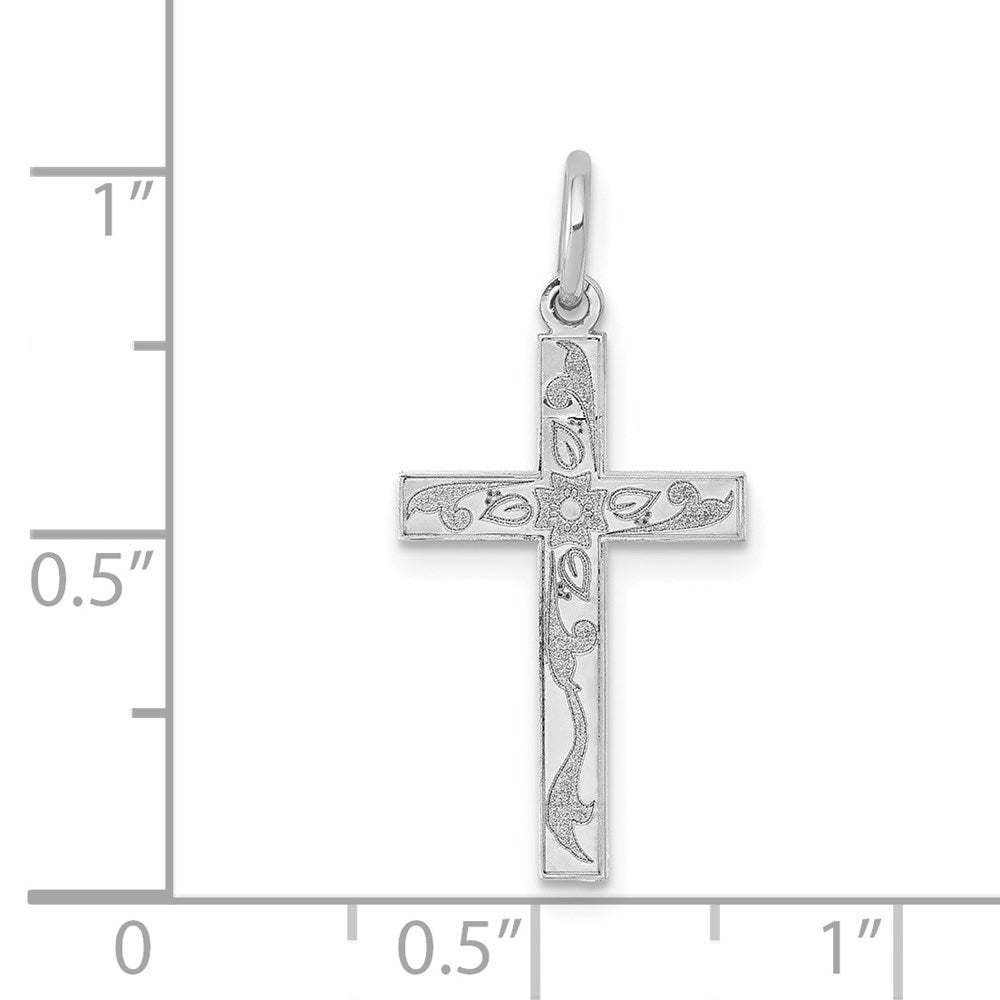 14K White Gold Laser Designed Floral Cross Charm