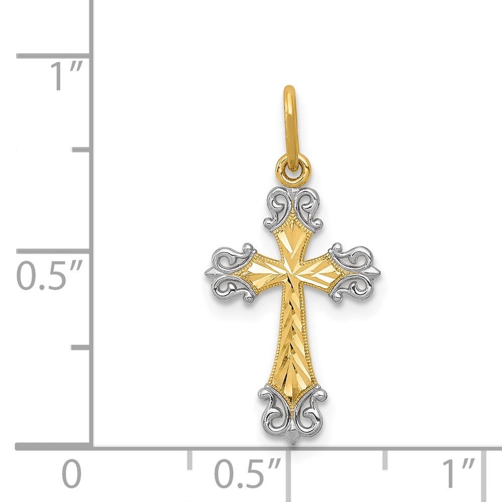 14K and White Rhodium Cross Charm