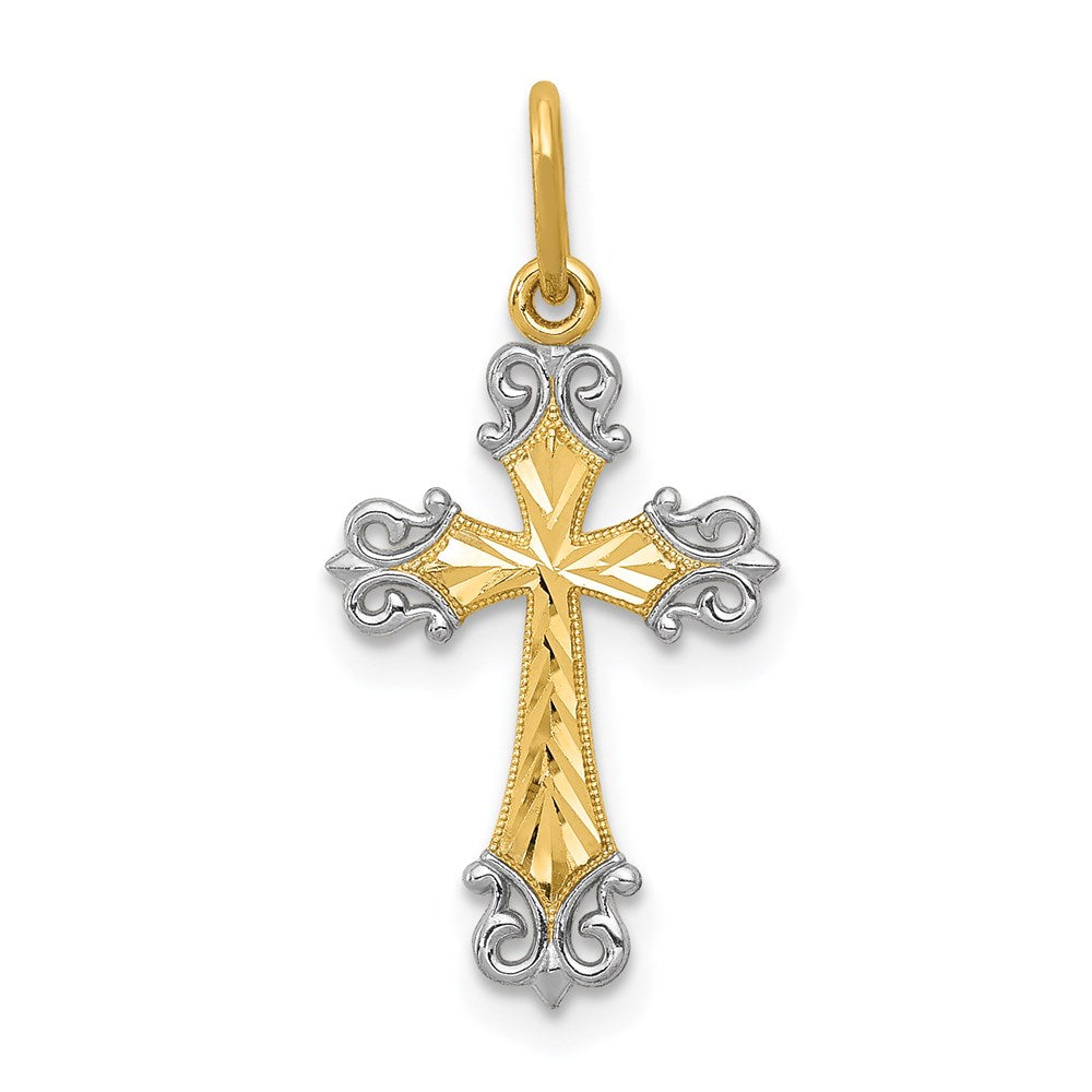 Polished;14K Yellow gold & rhodium;Textured back;Diamond Cut