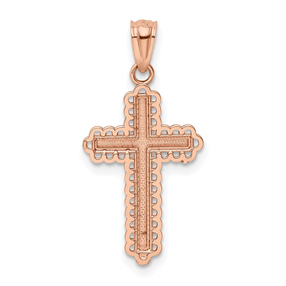 14k Rose Gold and White Rhodium Diamond-cut Cross Pendant