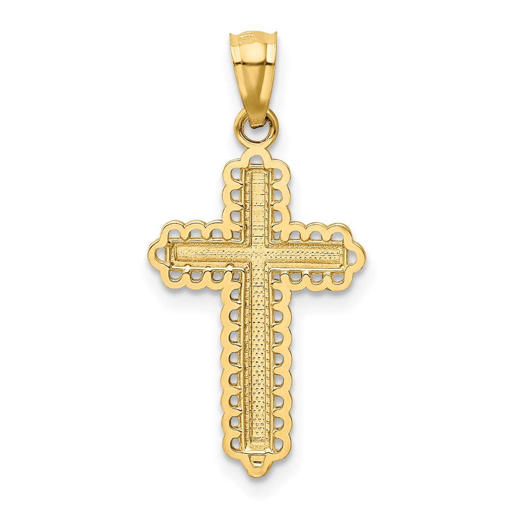 14K with White Rhodium Diamond Cut Cross Pendant