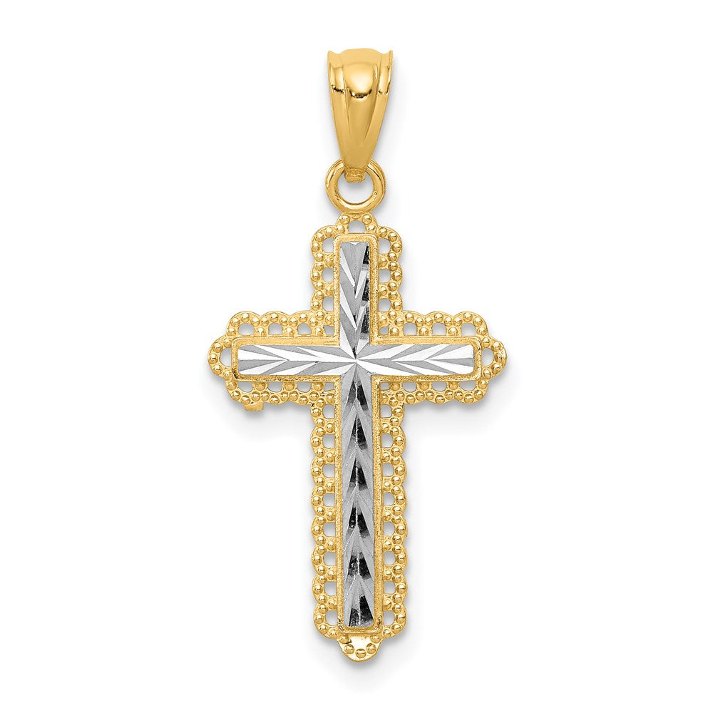 Solid;Polished;Open back;14K Yellow gold & rhodium;Textured;Diamond Cut