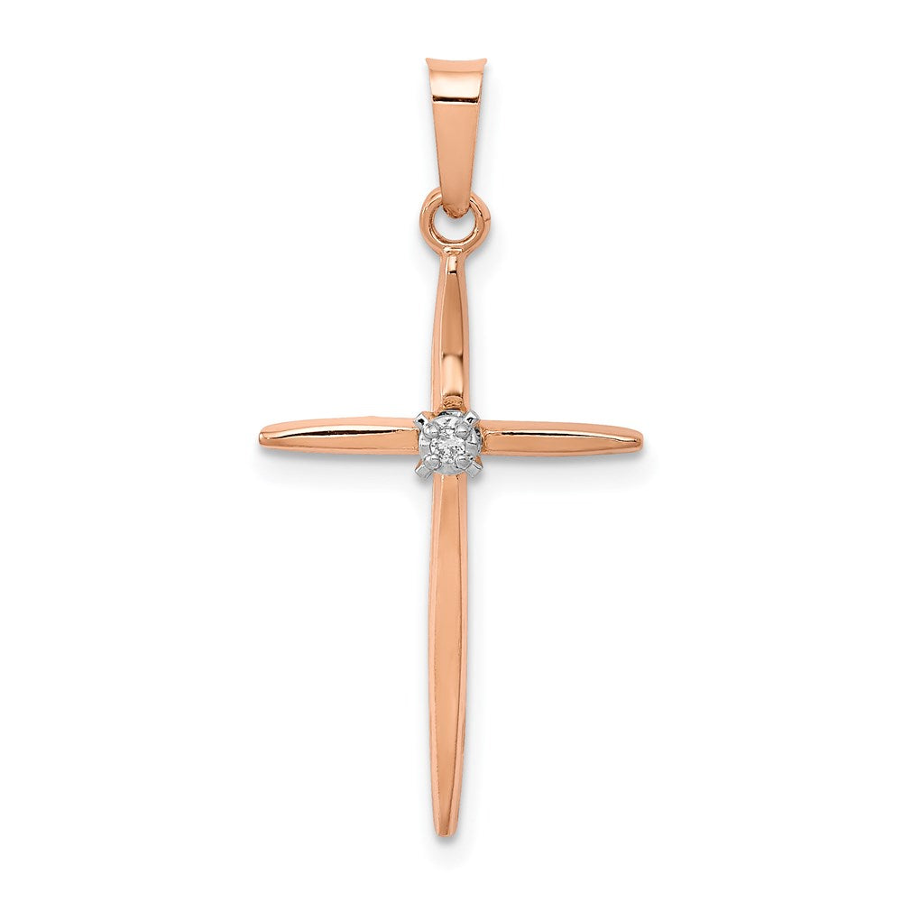 Solid;Polished;Die struck;Flat back;14k Rose gold;Diamond