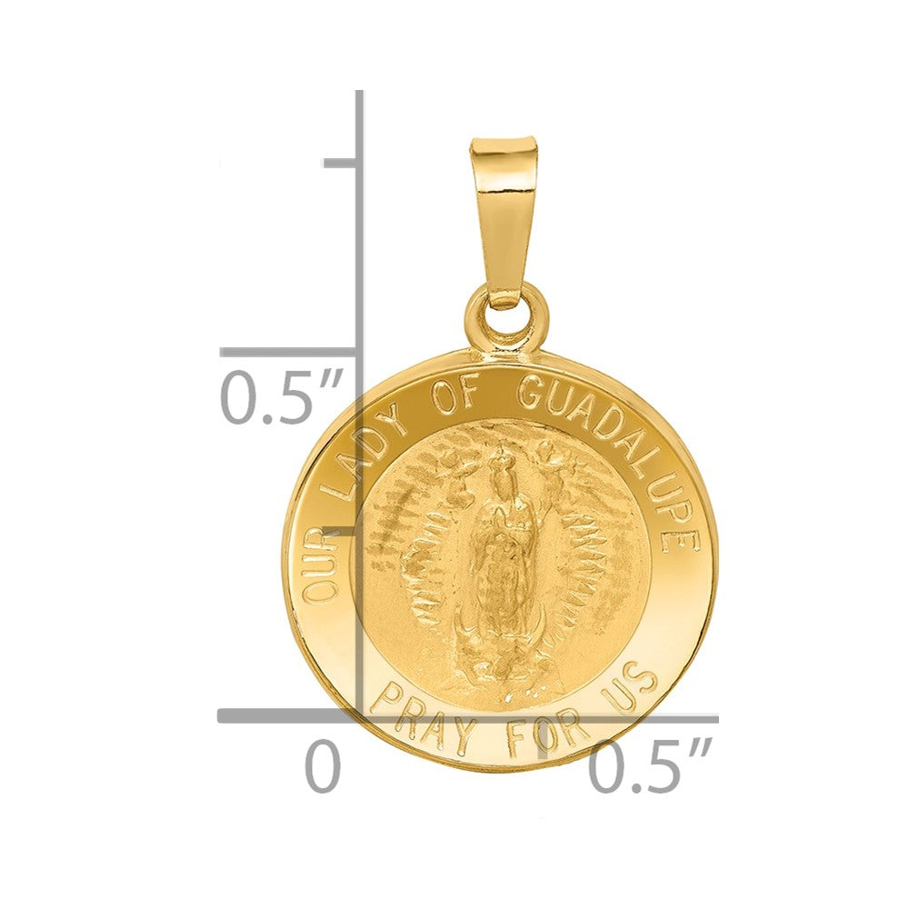 14k Polished and Satin Hollow Our Lady of Guadalupe Medal Round Pendant