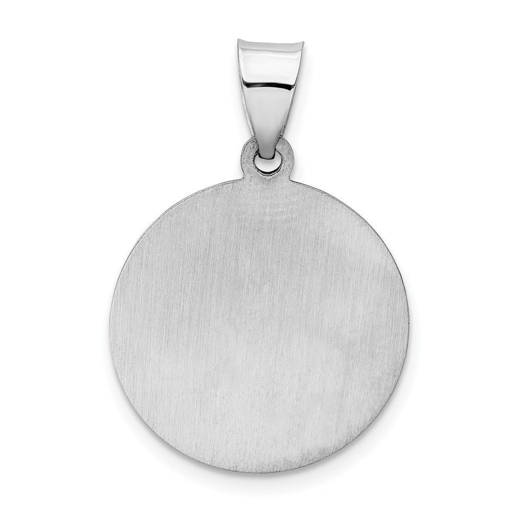 14K White Gold Polished and Satin Hollow Our Lady of Guadalupe Medal Round Pendant