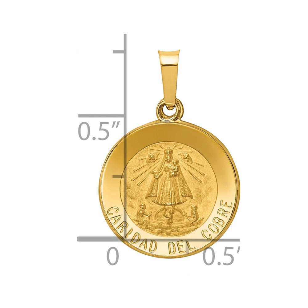 14k Polished and Satin Hollow Caridad Del Cobre Medal Round Pendant