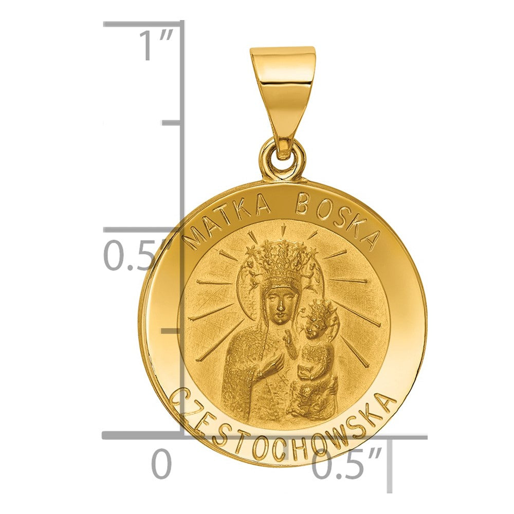 14k Polished and Satin Hollow Matka Boska Czestochowska Medal Reversible Round Pendant