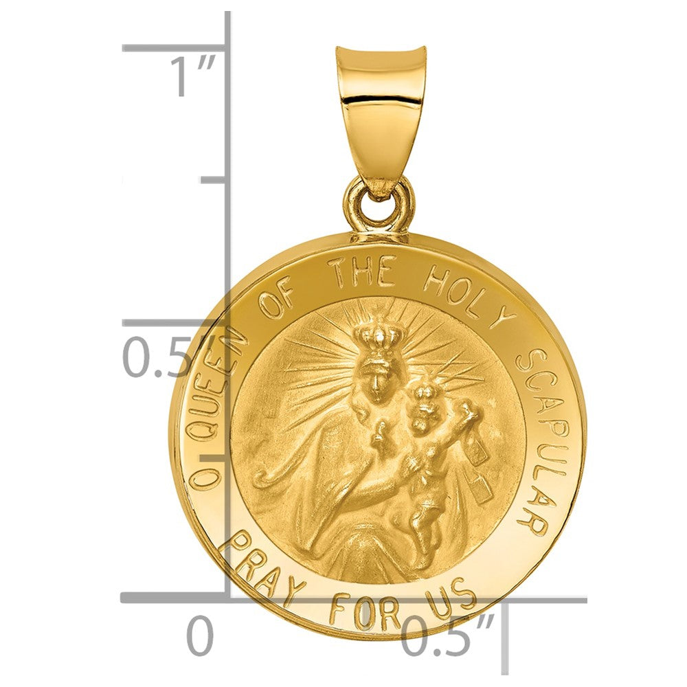 14K Polished and Satin Hollow Queen Of The Holy Scapular Medal Reversible Round Pendant