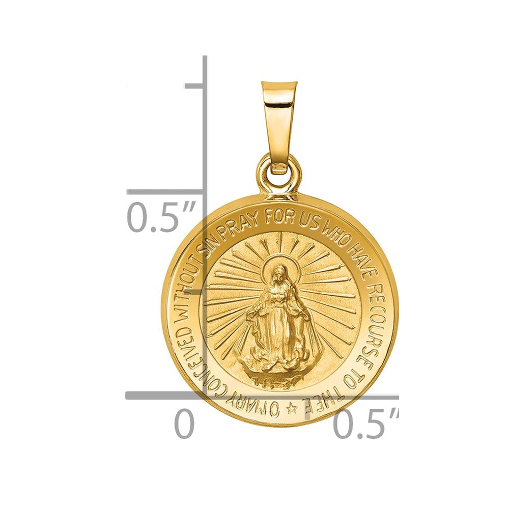 14k Polished and Satin Hollow Miraculous Medal Round Pendant