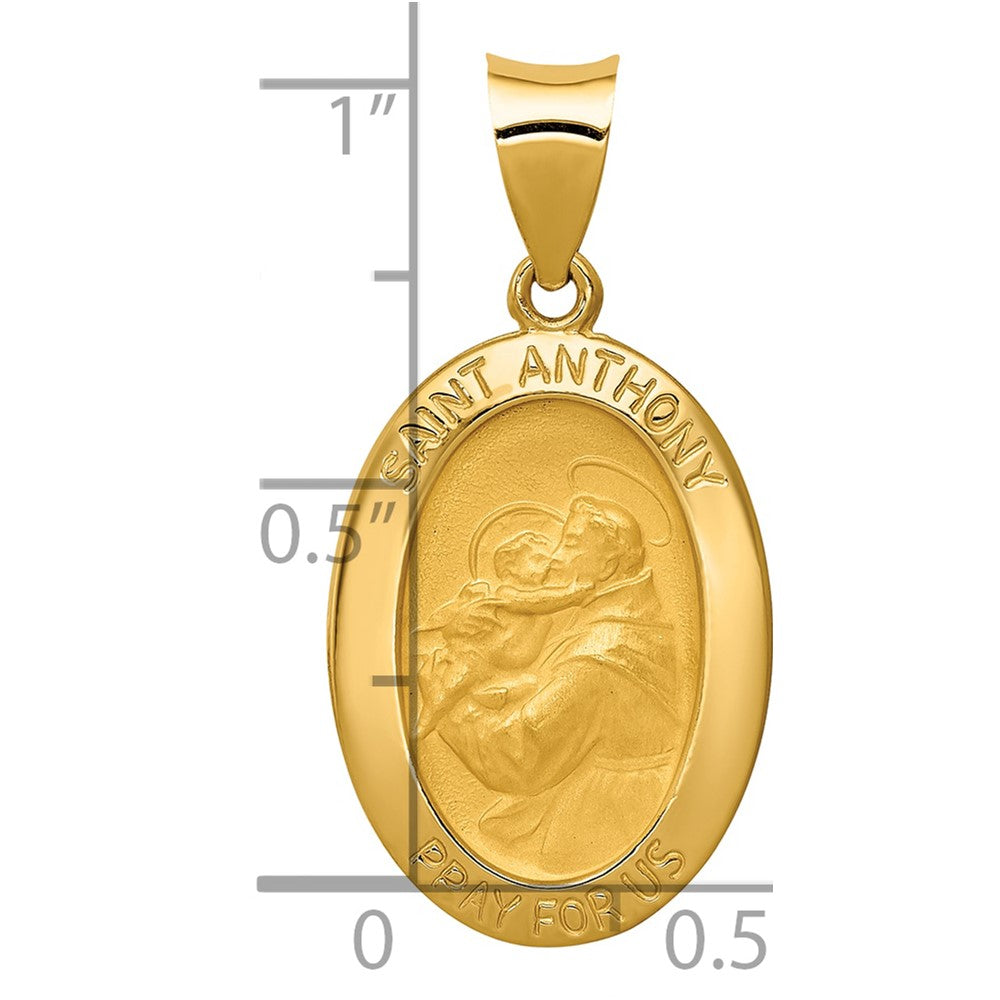 14k Polished and Satin Hollow St. Anthony Medal Oval Pendant