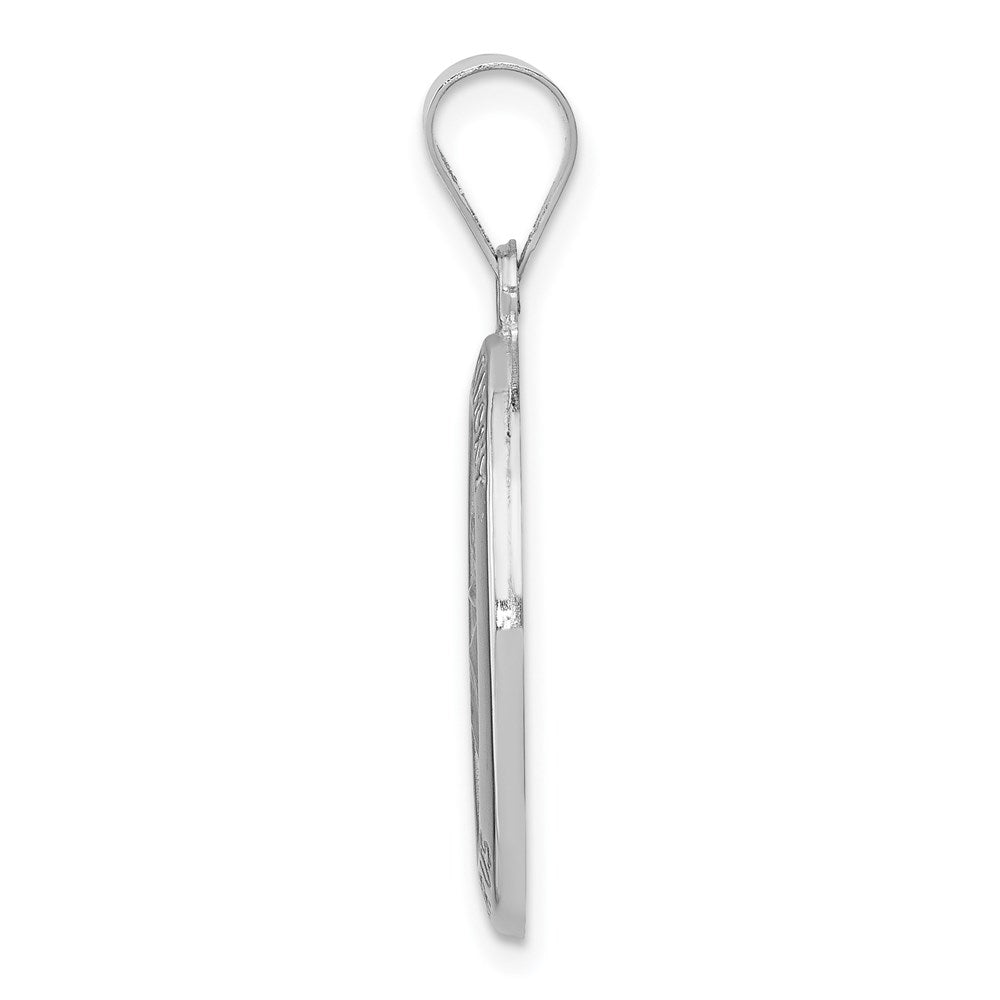 14k White Gold Polished and Satin Hollow St. Anthony Medal Oval Pendant