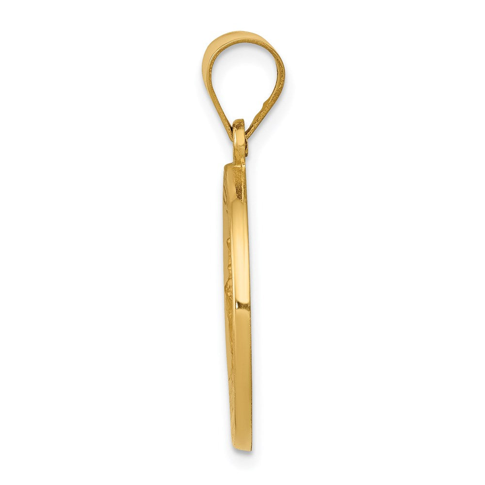 14k Polished and Satin Hollow Saint George Medal Round Pendant