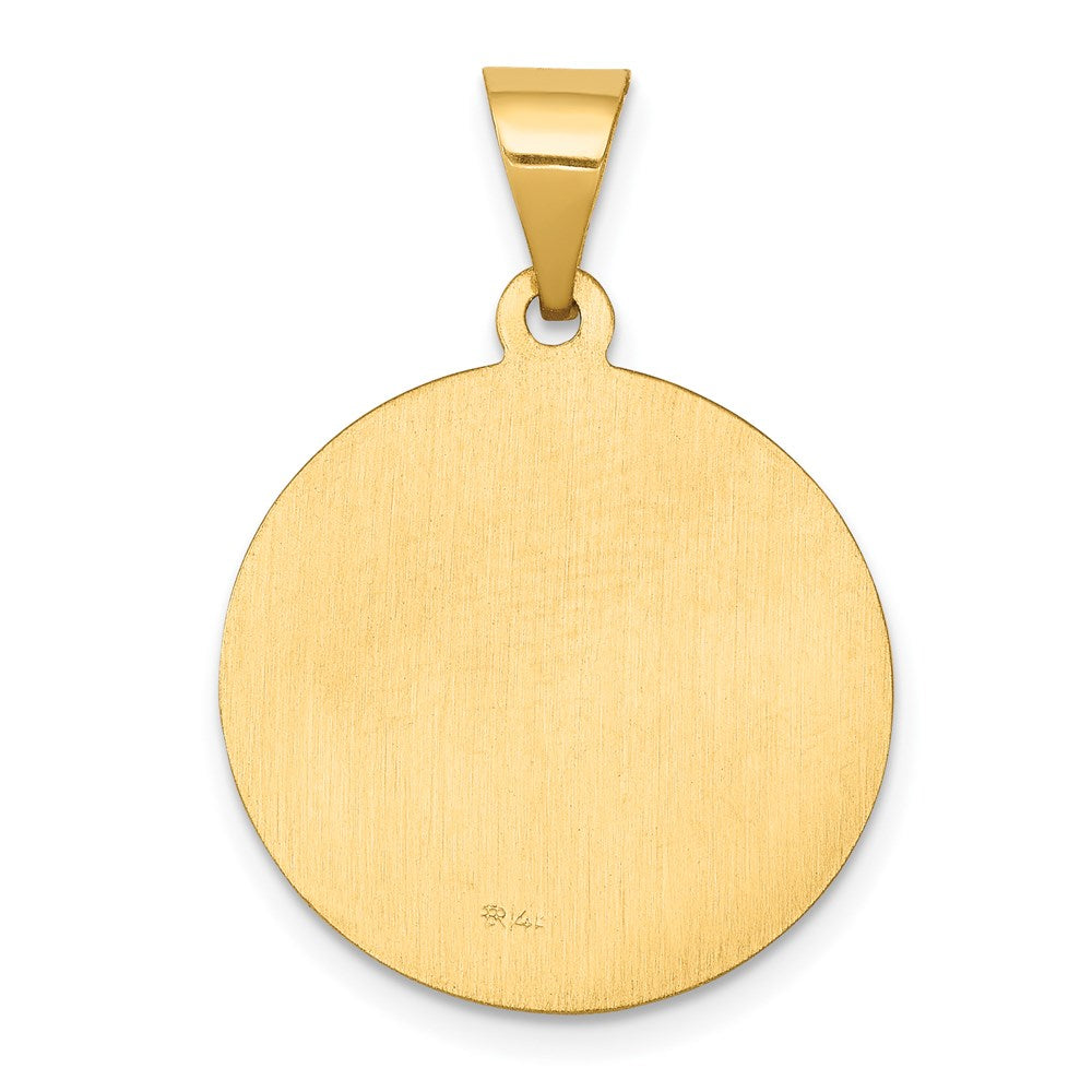 14k Polished and Satin Hollow Saint George Medal Round Pendant