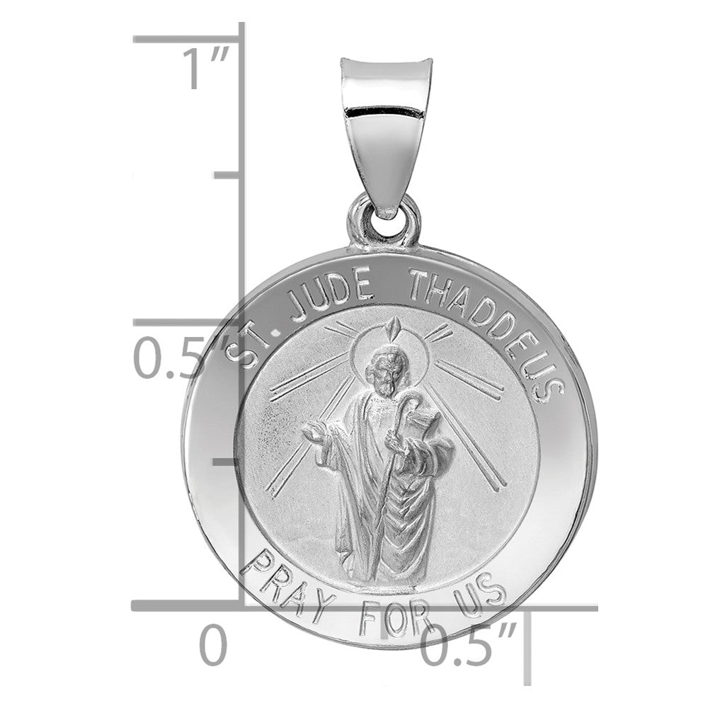 14K White Gold Polished and Satin Hollow St Jude Thaddeus Medal Round Pendant
