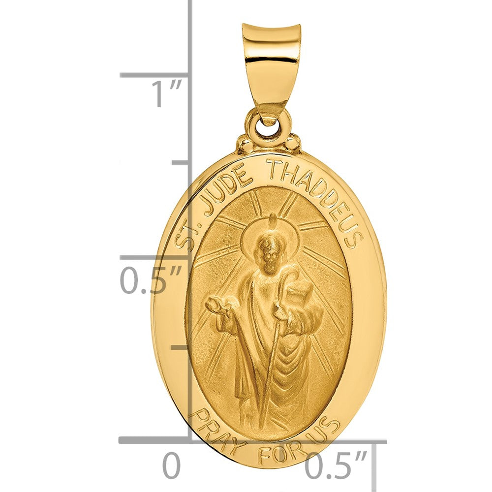 14k Polished and Satin Hollow St Jude Thaddeus Medal Oval Pendant