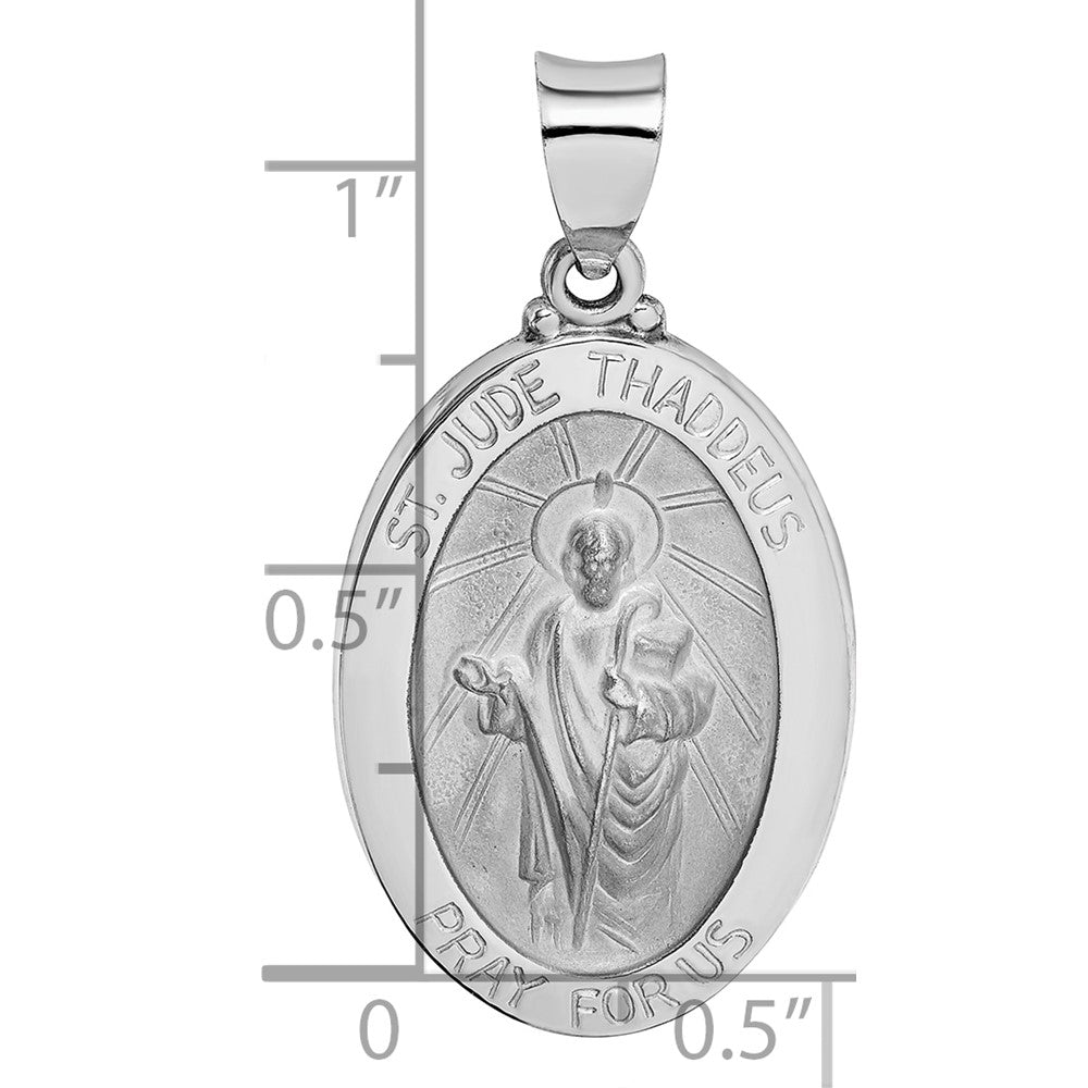 14K White Gold Polished and Satin Hollow St Jude Thaddeus Medal Oval Pendant