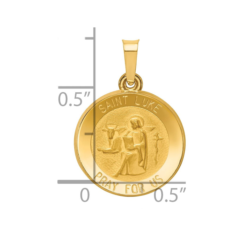 14k Polished and Satin Hollow St Luke Medal Round Charm