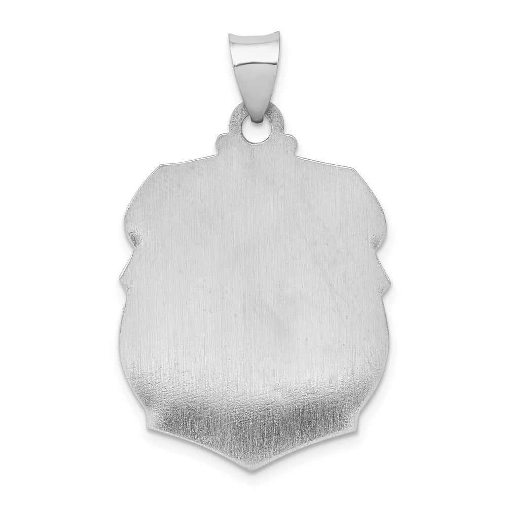 14K White Gold Polished and Satin Hollow Large St. Michael Medal Badge Pendant