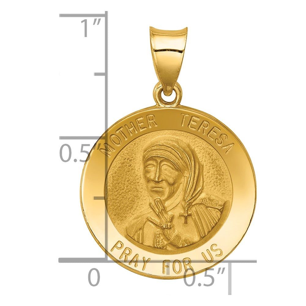 14k Polished and Satin Hollow Mother Teresa Medal Round Pendant