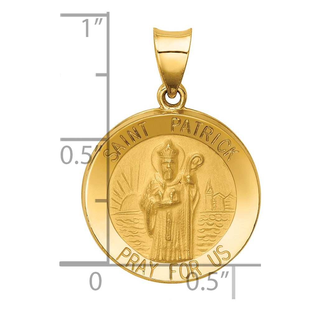 14k Polished and Satin Hollow St Patrick Medal Round Pendant