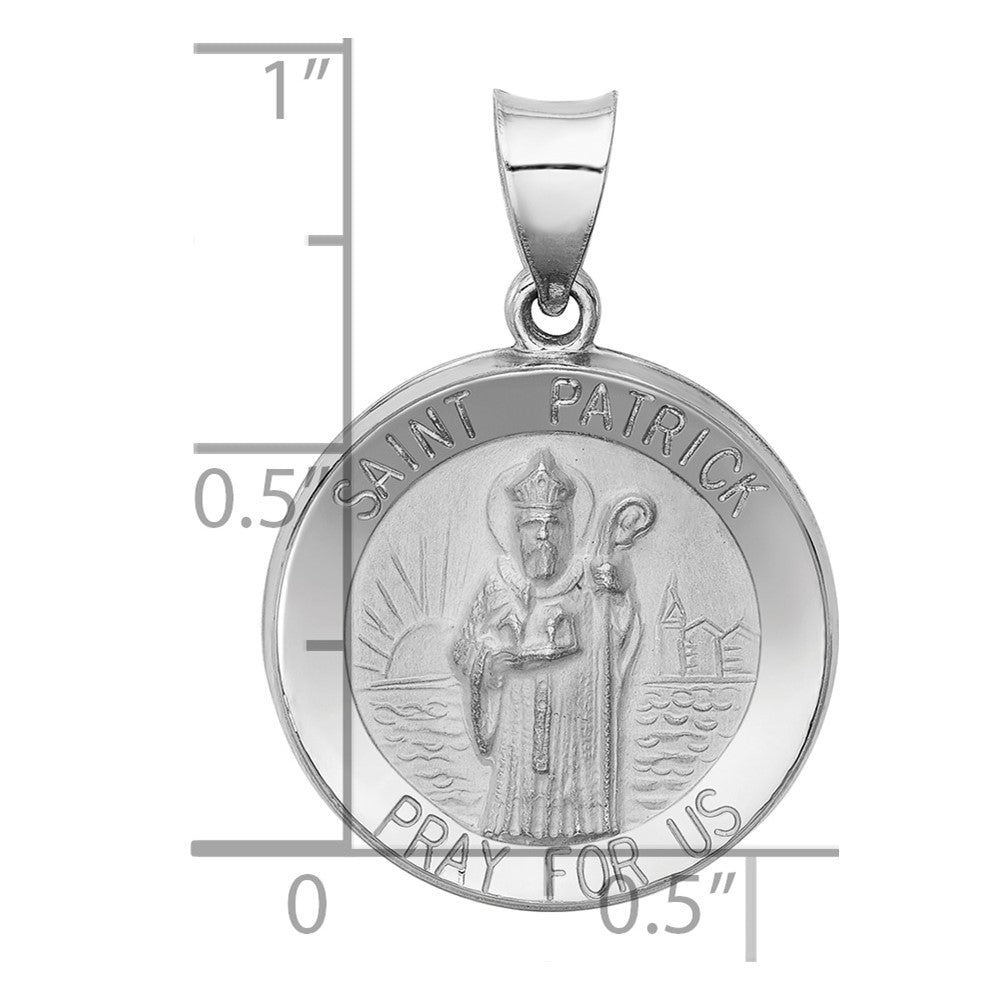 14k White Gold Polished and Satin Hollow St Patrick Medal Round Pendant