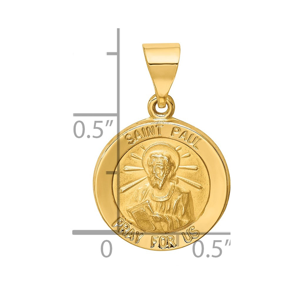 14k Polished and Satin Hollow St Paul Medal Round Pendant