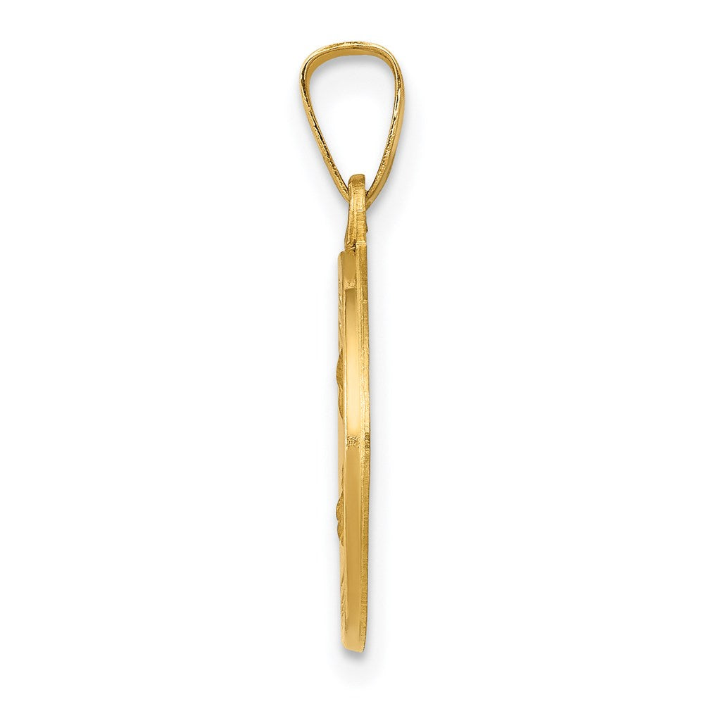 14k Polished and Satin Hollow St Theresa Medal Round Pendant