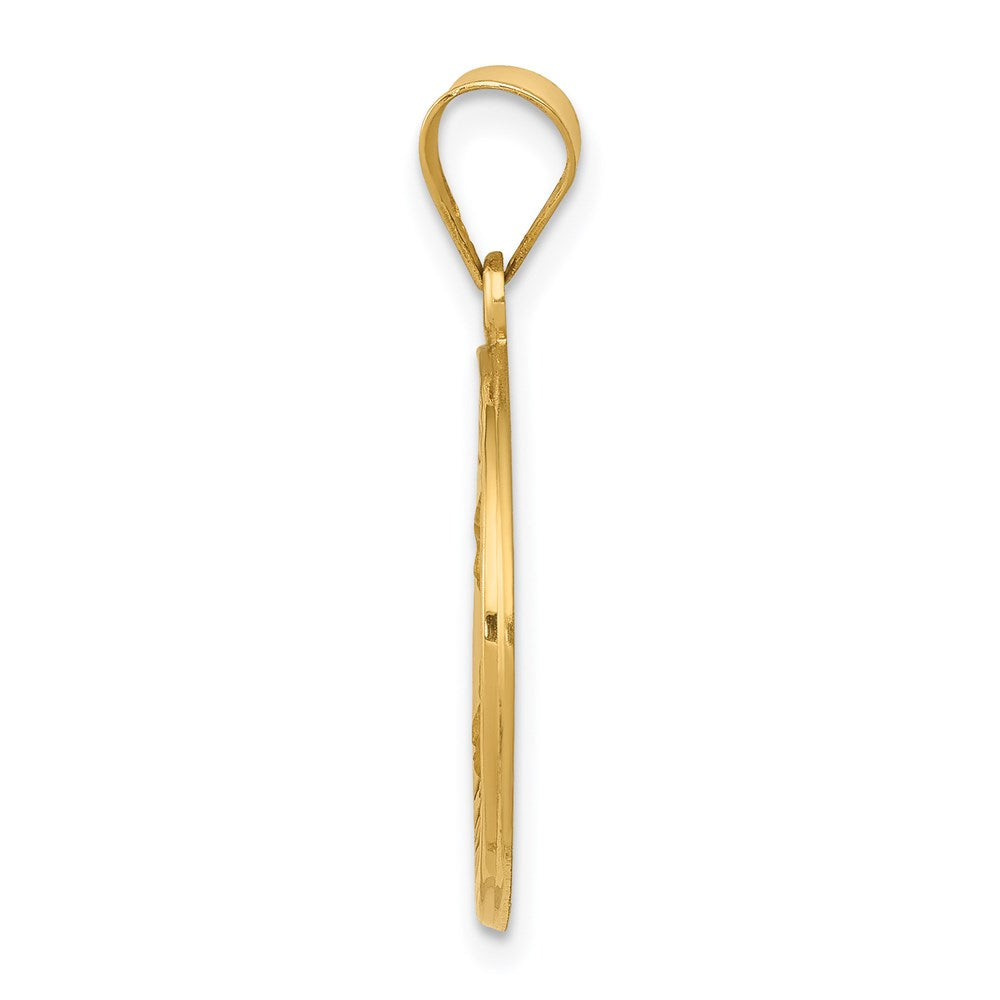 14k Polished and Satin Hollow St Theresa Medal Round Pendant