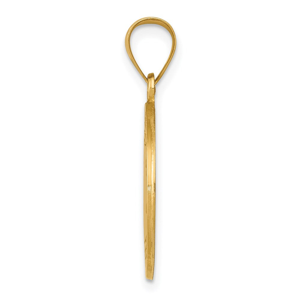 14k Polished and Satin Hollow St Thomas Medal Round Pendant