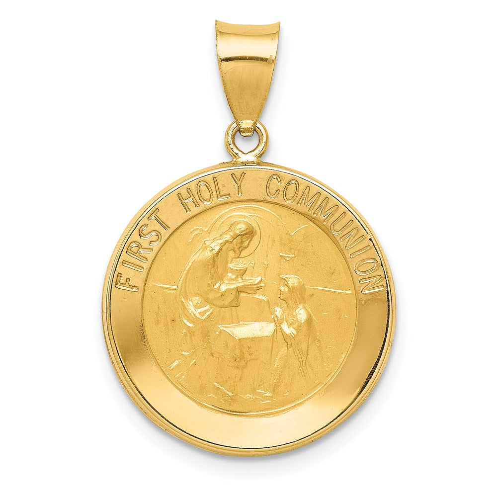 Solid;Die struck;14k Yellow gold;Engravable;Polished back;Polished & satin