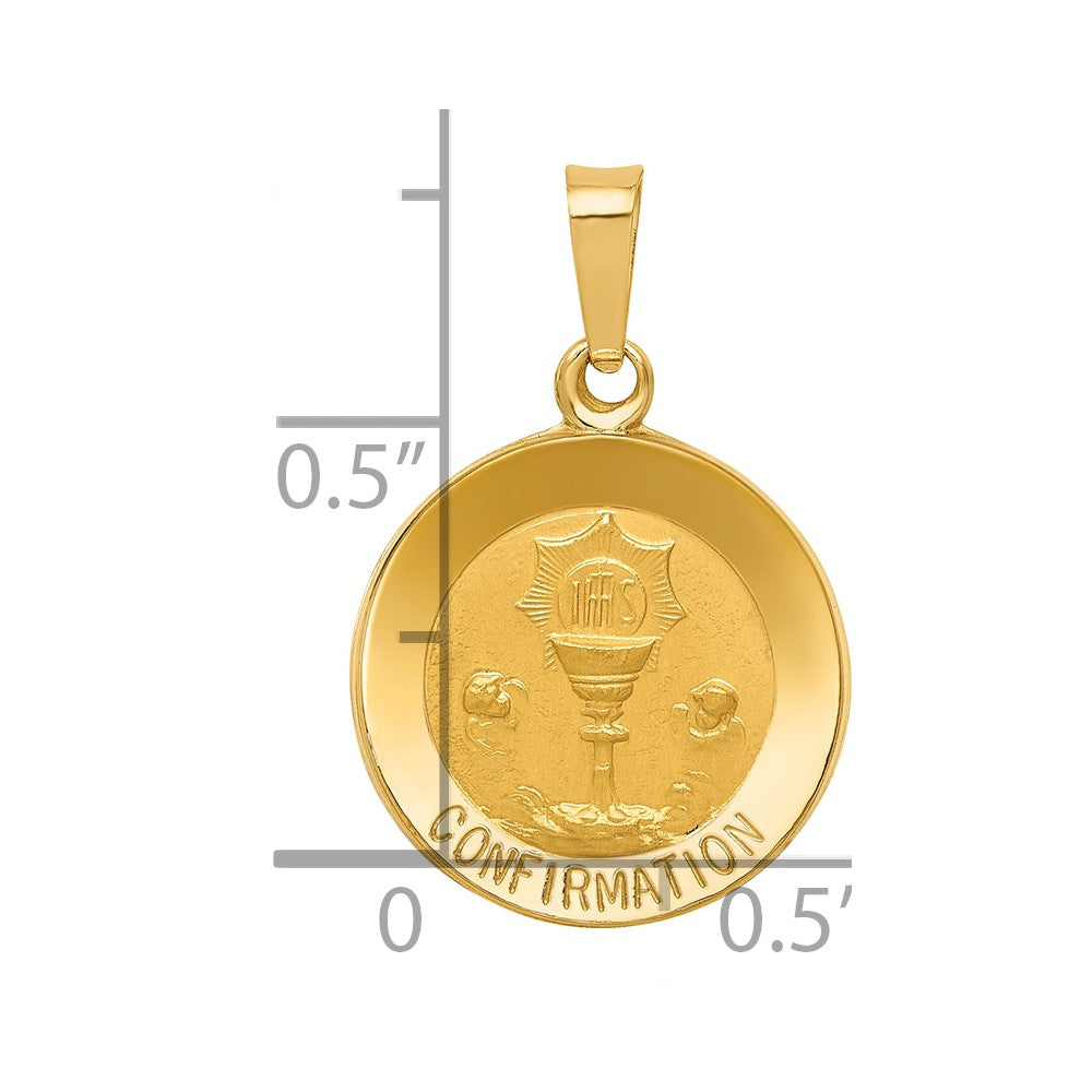 14k Polished and Satin Hollow CONFIRMATION Medal Round Pendant