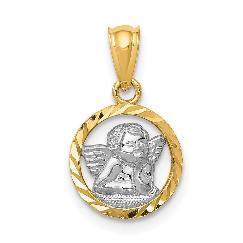Solid;Polished;Open back;14K Yellow gold & rhodium;Textured back;Diamond Cut