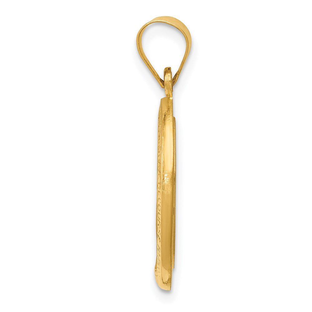 14k Polished and Satin Hollow Miraculous Medal Oval Pendant