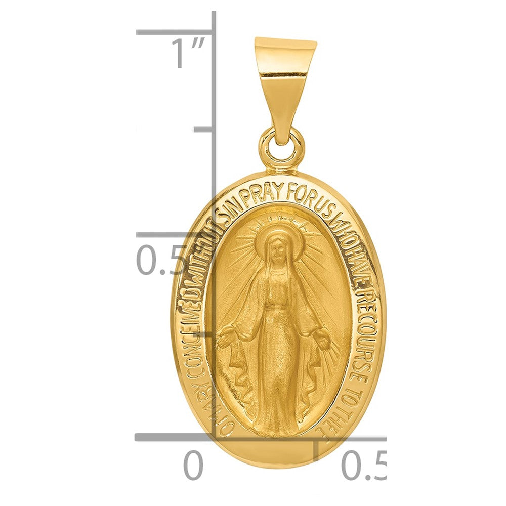 14k Polished and Satin Hollow Miraculous Medal Oval Pendant