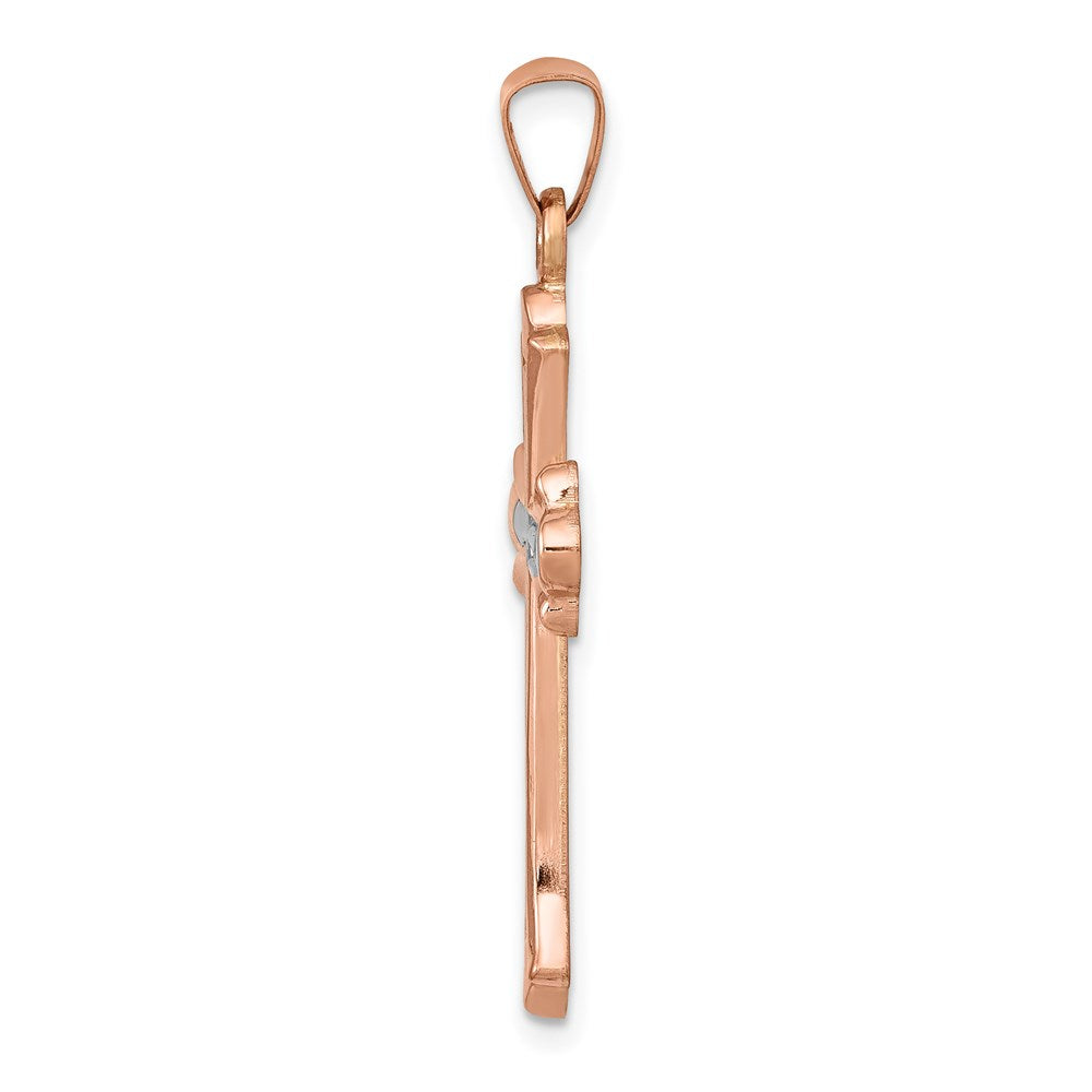 14K Rose Gold and White Rhodium Fleur de Lis Cross Pendant
