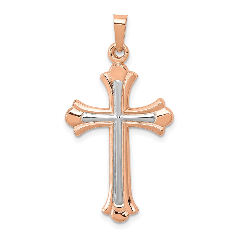 Solid;Casted;Polished;14k Rose gold;Rhodium;Fleur De Lis