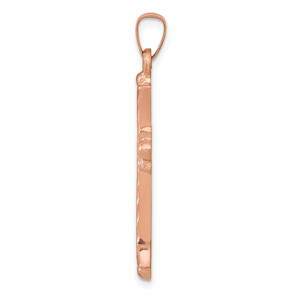 14K Rose Gold Brushed and Polished Fleur de Lis Cross Pendant